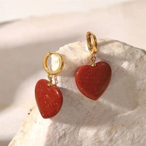Gold and Red Heart Earrings